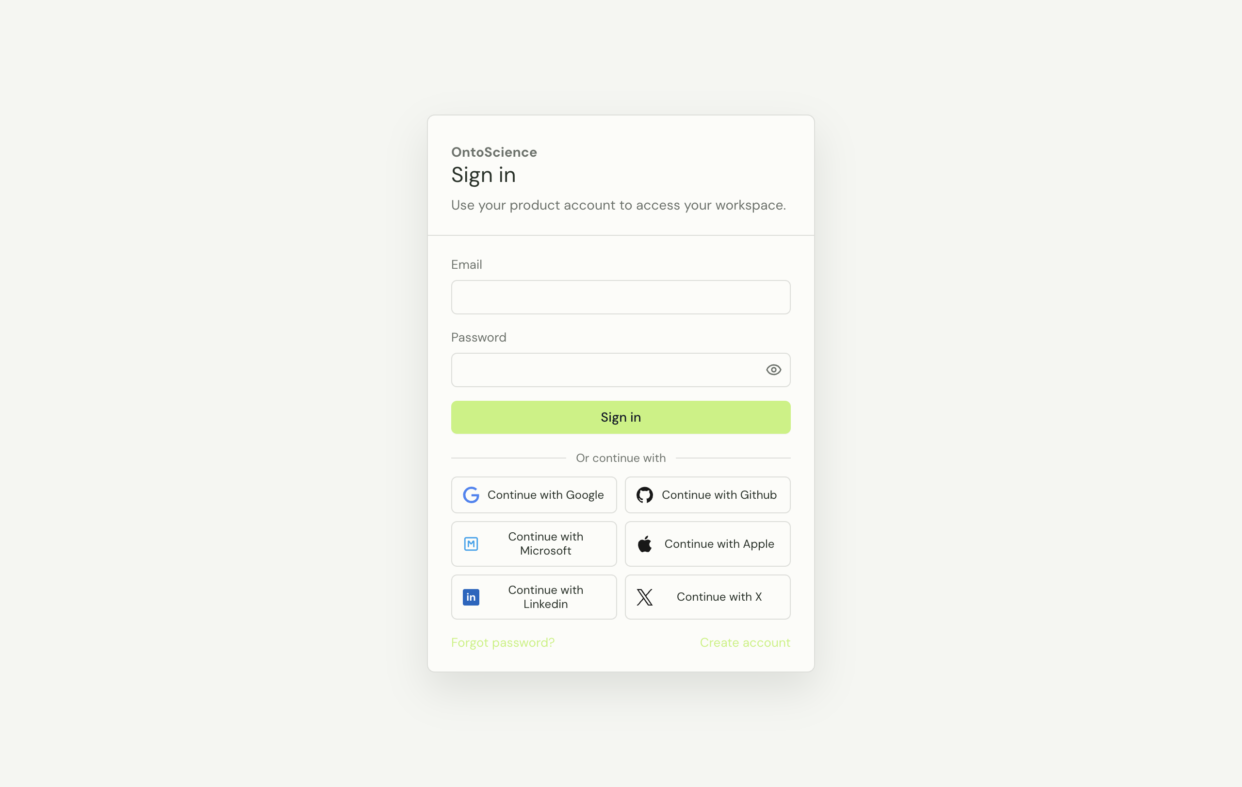 OntoScience product account sign in screen